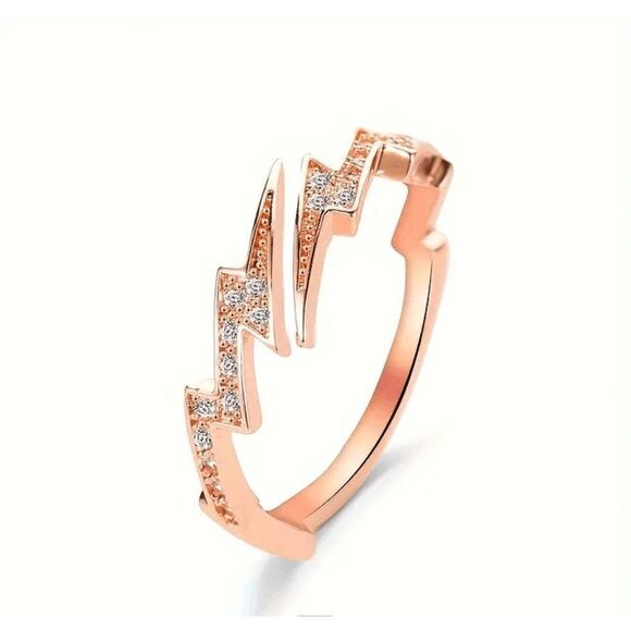 Brand New Rose Gold Plated Adjustable CZ Lightning Ring - OS - Picture 2 of 4